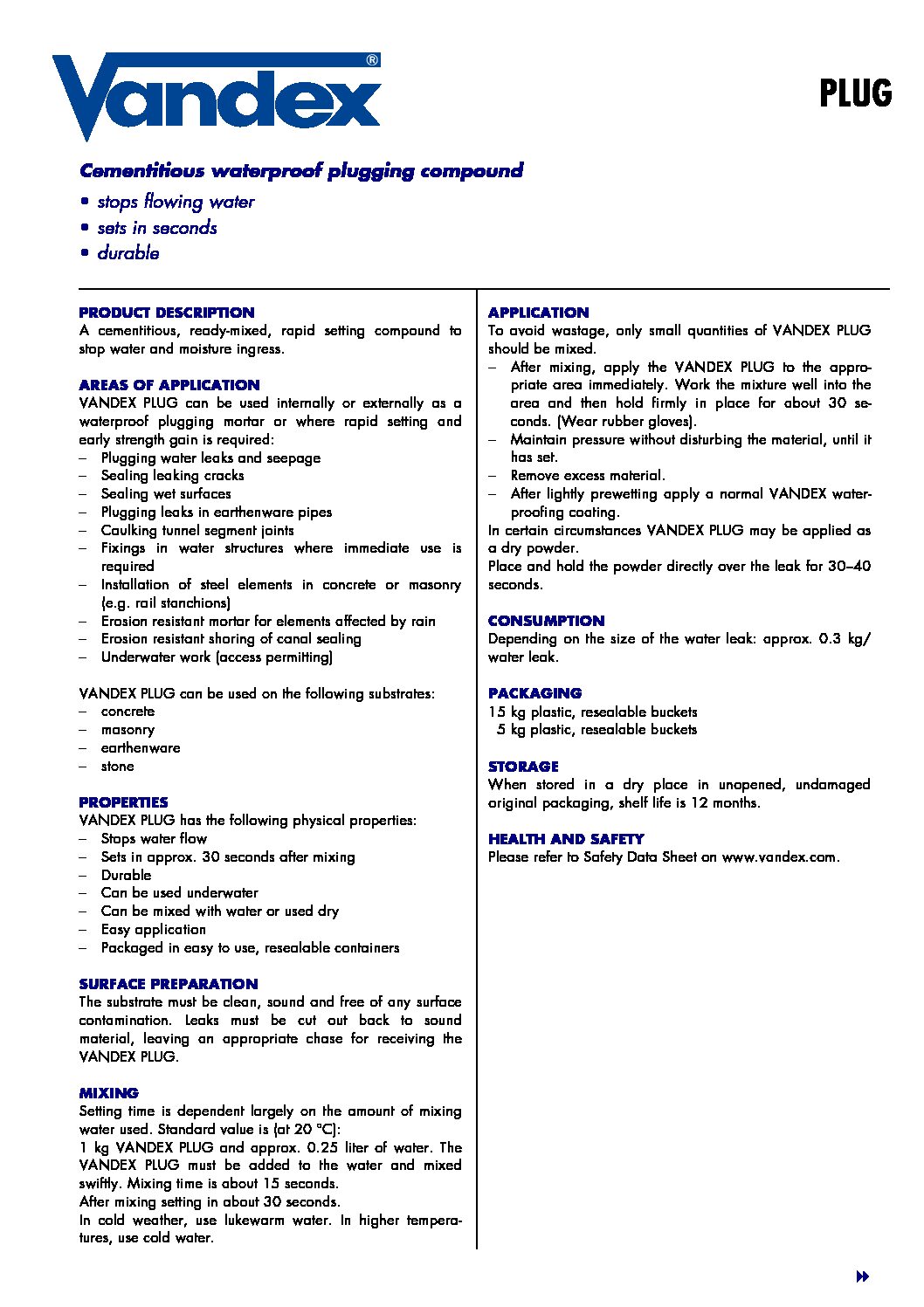 Vandex Plug Wasserstopper Drum 15kg