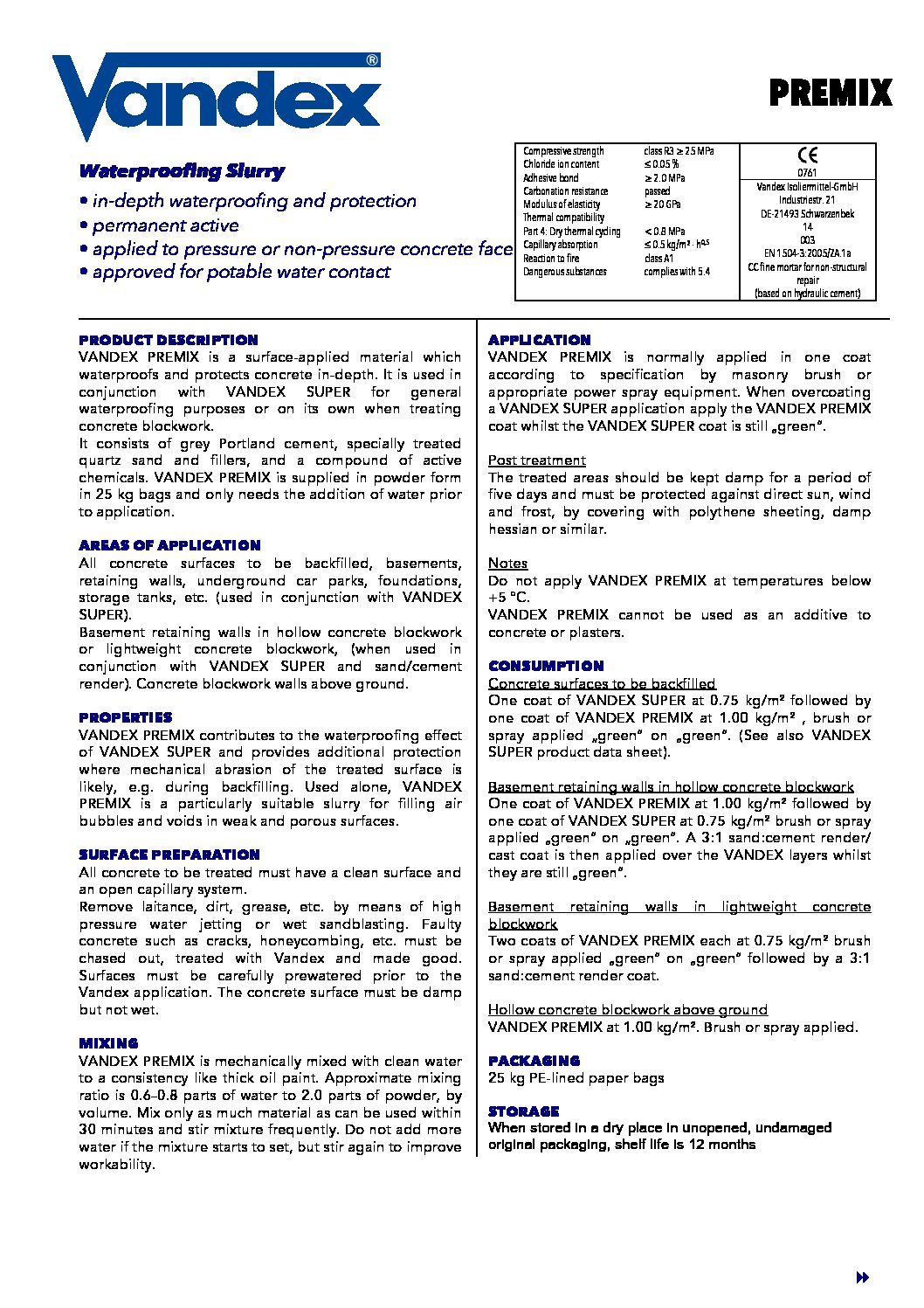 VANDEX PREMIX BAG 25 KG